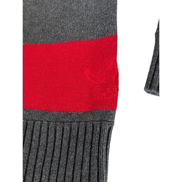 American Eagle Mens Large 1/4 Zip Red & Gray Striped Mock Neck Pullover Sweater - Picture 6 of 7